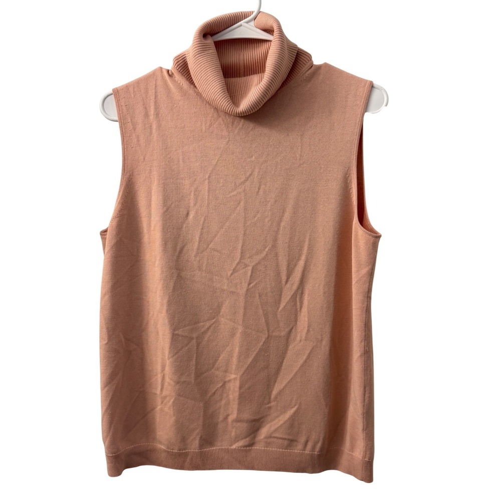 Lafayette 148 New York Peach Viscose Knit Sleeveless Turtleneck Sweater Medium